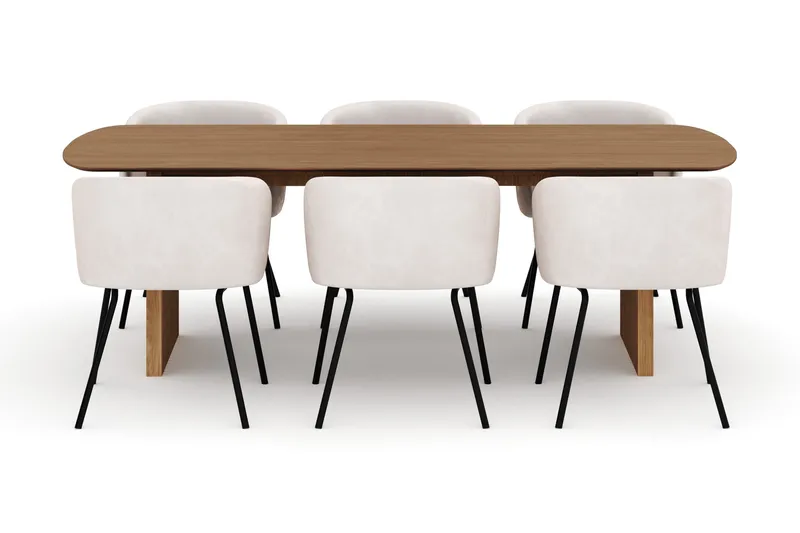 Richeto Spisebord 240 cm med 6 Berit Stole - Natur - Møbler - Borde - Spisebordssæt