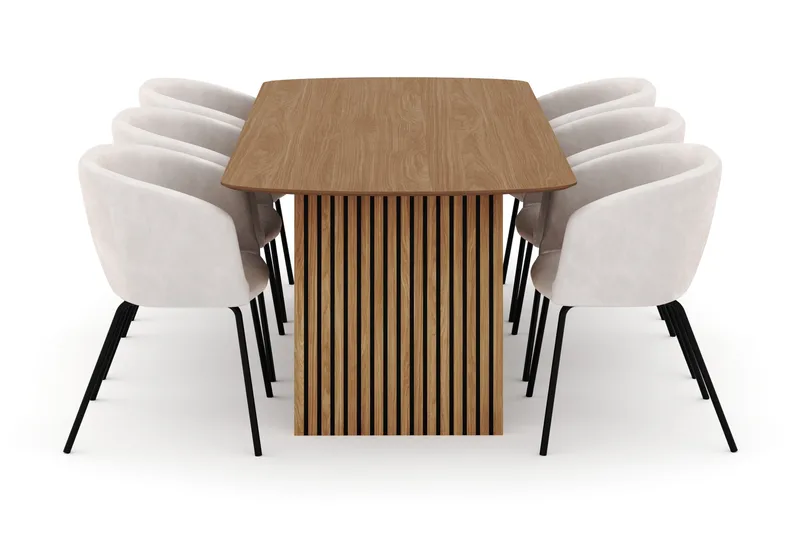 Richeto Spisebord 240 cm med 6 Berit Stole - Natur - Møbler - Borde - Spisebordssæt