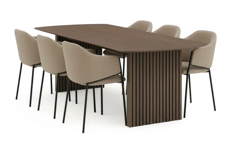 Richeto Spisebord 240 cm med 6 Filip Spisestole, Røget eg / Taupe Bouclé