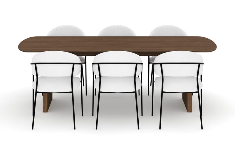 Richeto Spisebord 240 cm med 6 Karol Spisestole - Røget eg / Hvid Bouclé - Møbler - Borde - Spisebordssæt