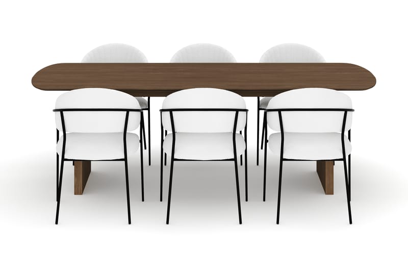 Richeto Spisebord 240 cm med 6 Karol Spisestole - Røget eg / Hvid Bouclé - Møbler - Borde - Spisebordssæt