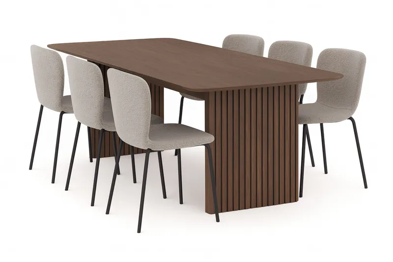 Richeto Spisebord 240 cm med 6 Katy Spisestole, Røget eg / Greige Bouclé