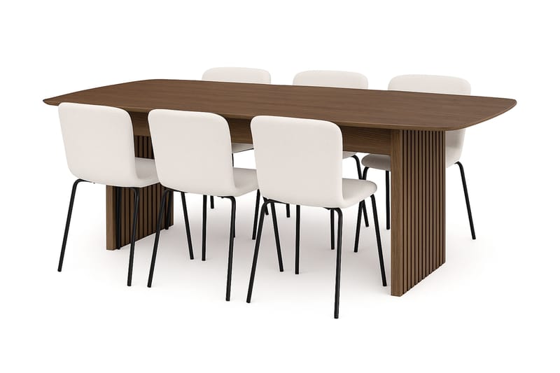 Richeto Spisebord 240 cm med 6 Katy Spisestole, Røget eg / Hvid Bouclé