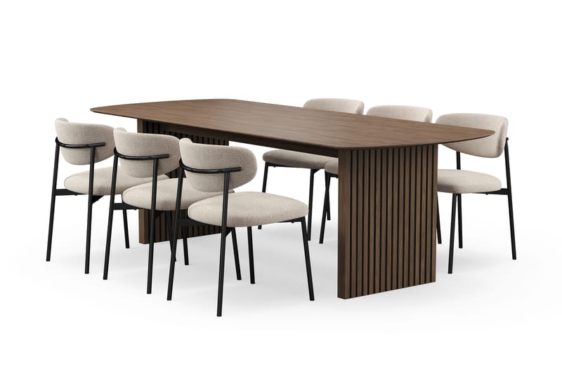 Richeto Spisebord 240 cm med 6 Lucy Spisestole, Røget eg / Greige Bouclé