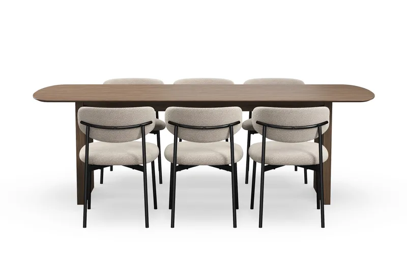 Richeto Spisebord 240 cm med 6 Lucy Spisestole - Røget eg / Greige Bouclé - Møbler - Borde - Spisebordssæt