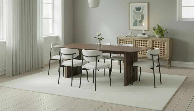 Richeto Spisebord 240 cm med 6 Lucy Spisestole - Røget eg / Hvid Bouclé - Møbler - Borde - Spisebordssæt