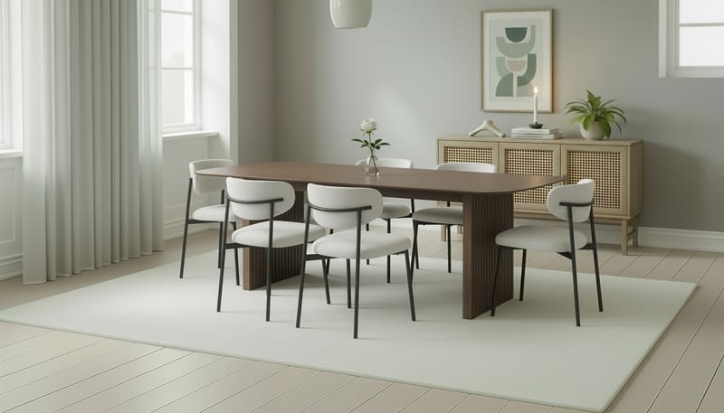 Richeto Spisebord 240 cm med 6 Lucy Spisestole - Røget eg / Hvid Bouclé - Møbler - Borde - Spisebordssæt