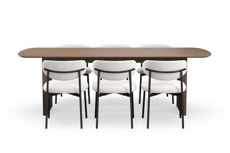 Richeto Spisebord 240 cm med 6 Lucy Spisestole - Røget eg / Hvid Bouclé - Møbler - Borde - Spisebordssæt