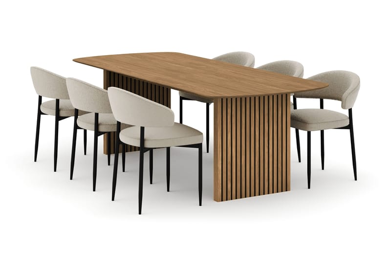 Richeto Spisebord 240 cm med 6 Sawako Stole - Natur - Møbler - Borde - Spisebordssæt
