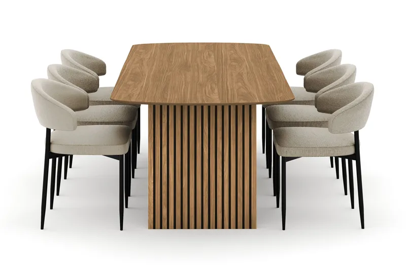 Richeto Spisebord 240 cm med 6 Sawako Stole - Natur - Møbler - Borde - Spisebordssæt