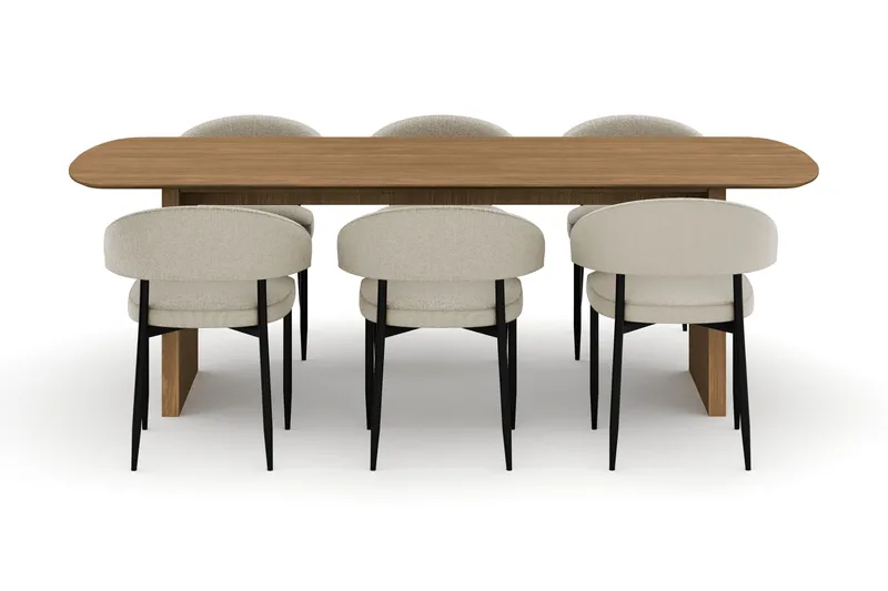 Richeto Spisebord 240 cm med 6 Sawako Stole - Natur - Møbler - Borde - Spisebordssæt