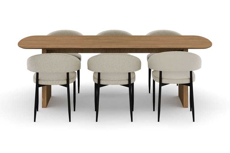 Richeto Spisebord 240 cm med 6 Sawako Stole - Natur - Møbler - Borde - Spisebordssæt