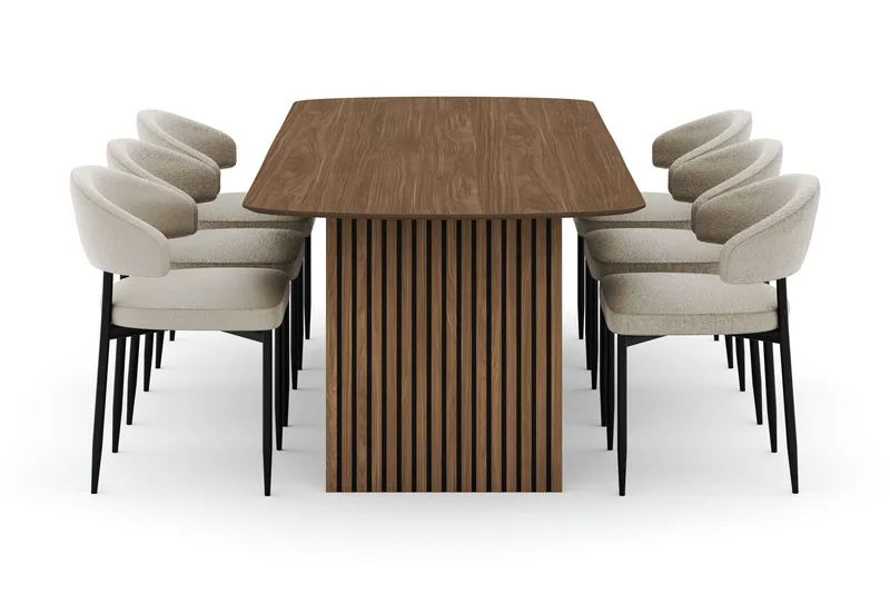 Richeto spisebord 240 cm med 6 Sawako stole - Røget eg - Møbler - Borde - Spisebordssæt