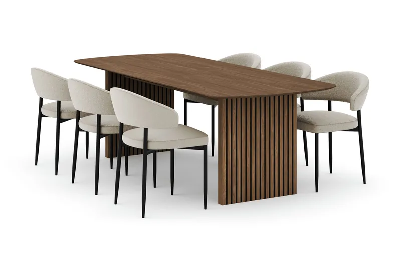 Richeto spisebord 240 cm med 6 Sawako stole, Røget eg