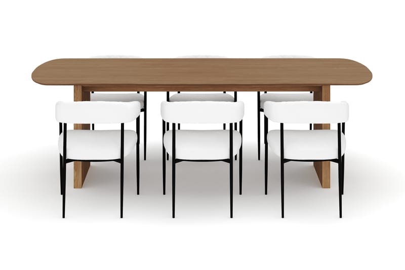 Richeto Spisebord 240 cm med 6 Velma Spisestole - Naturlig finish / Hvid Bouclé - Møbler - Borde - Spisebordssæt