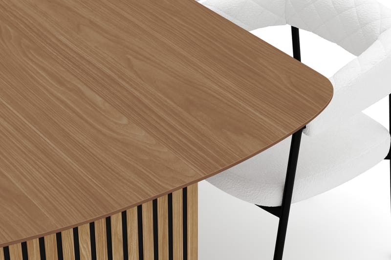 Richeto Spisebord 240 cm med 6 Velma Spisestole - Naturlig finish / Hvid Bouclé - Møbler - Borde - Spisebordssæt