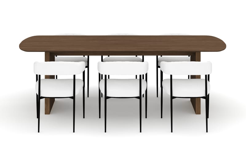 Richeto Spisebord 240 cm med 6 Velma Spisestole - Røget eg / Hvid Bouclé - Møbler - Borde - Spisebordssæt