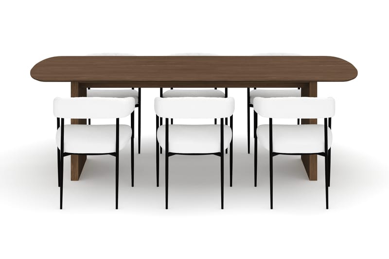Richeto Spisebord 240 cm med 6 Velma Spisestole - Røget eg / Hvid Bouclé - Møbler - Borde - Spisebordssæt