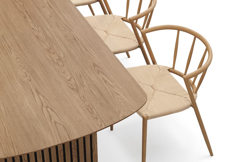 Richeto Spisebord 240 cm med 6 Winston Spisestole - Naturlig finish / Beige / Metalben Eg - Møbler - Borde - Spisebordssæt