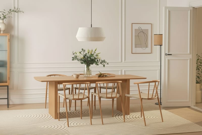 Richeto Spisebord 240 cm med 6 Winston Spisestole - Naturlig finish / Beige / Metalben Eg - Møbler - Borde - Spisebordssæt