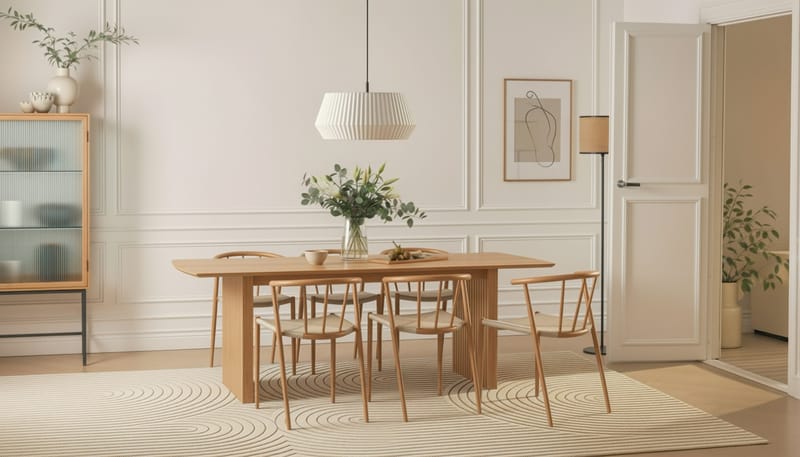 Richeto Spisebord 240 cm med 6 Winston Spisestole - Naturlig finish / Beige / Metalben Eg - Møbler - Borde - Spisebordssæt