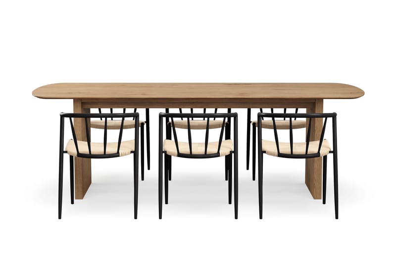 Richeto Spisebord 240 cm med 6 Winston Spisestole - Naturlig finish / Beige / Metalben Sort - Møbler - Borde - Spisebordssæt