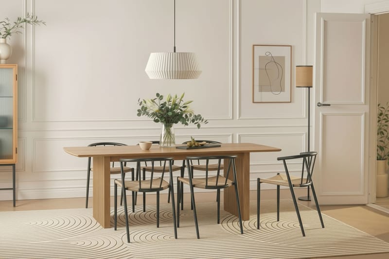 Richeto Spisebord 240 cm med 6 Winston Spisestole - Naturlig finish / Beige / Metalben Sort - Møbler - Borde - Spisebordssæt