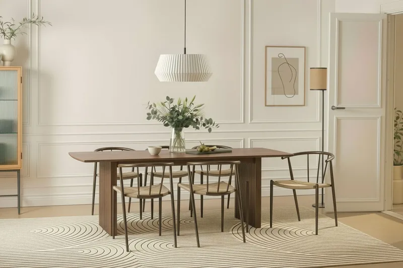 Richeto Spisebord 240 cm med 6 Winston Spisestole - Røget eg / Beige / Metalben Røget eg - Møbler - Borde - Spisebordssæt