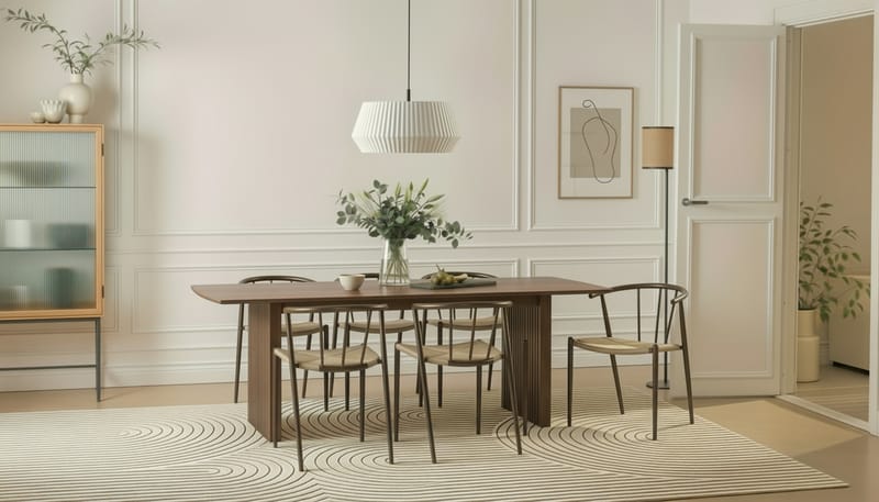 Richeto Spisebord 240 cm med 6 Winston Spisestole - Røget eg / Beige / Metalben Røget eg - Møbler - Borde - Spisebordssæt