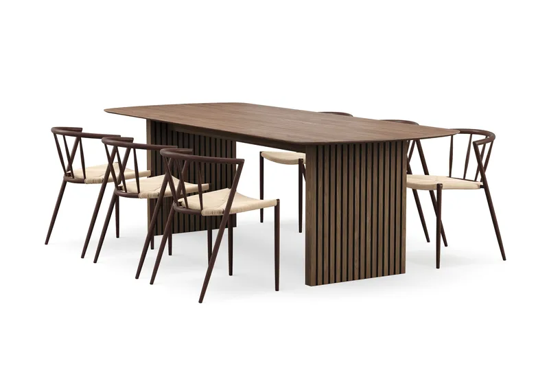 Richeto Spisebord 240 cm med 6 Winston Spisestole, Røget eg / Beige / Metalben Røget eg