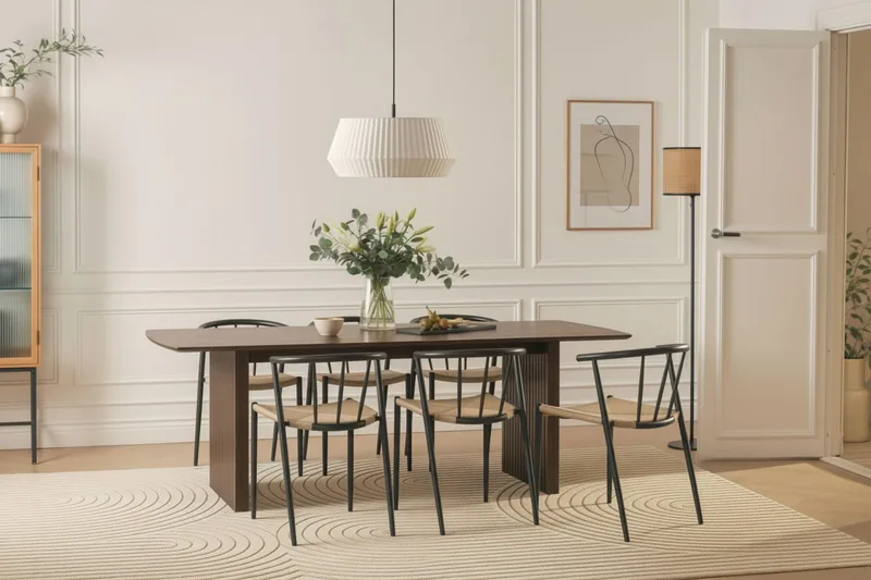 Richeto Spisebord 240 cm med 6 Winston Spisestole - Røget eg / Beige / Metalben Sort - Møbler - Borde - Spisebordssæt