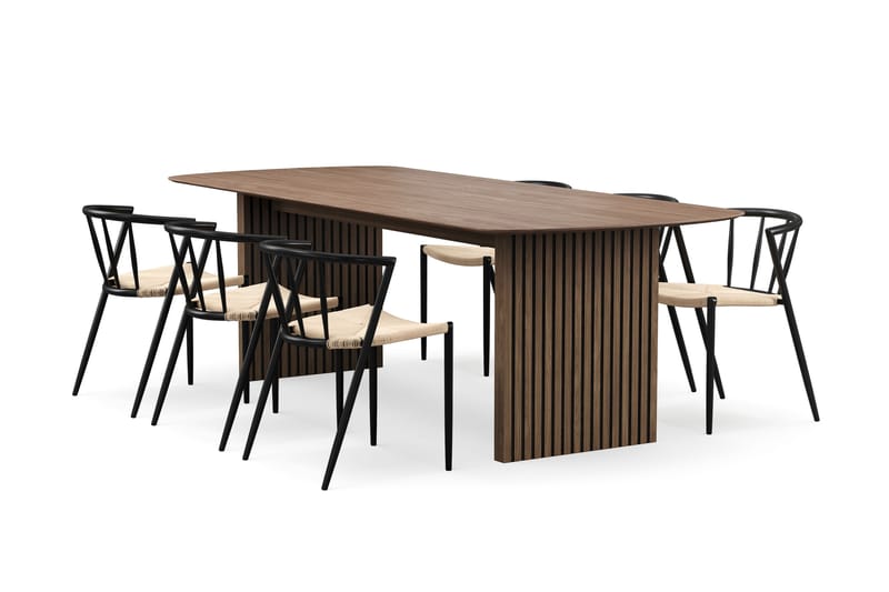 Richeto Spisebord 240 cm med 6 Winston Spisestole, Røget eg / Beige / Metalben Sort