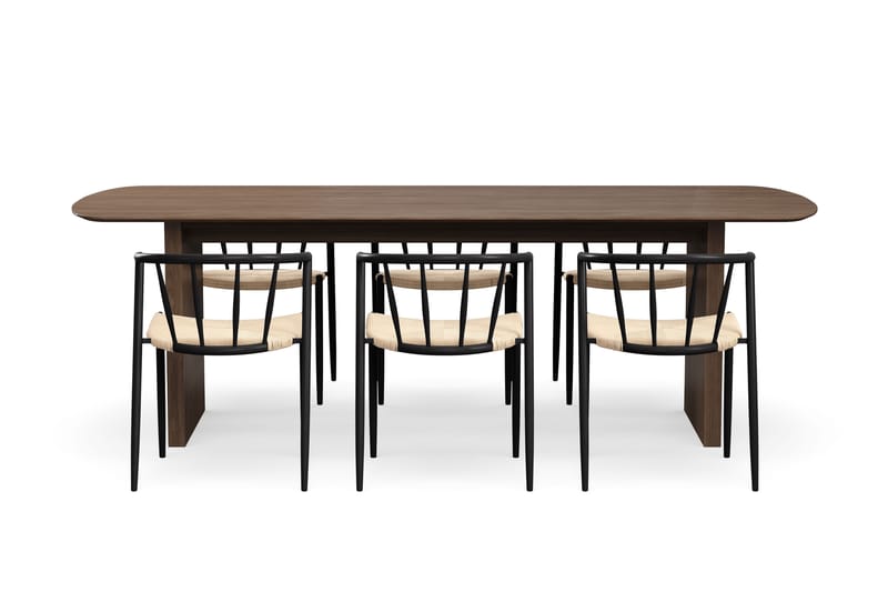 Richeto Spisebord 240 cm med 6 Winston Spisestole - Røget eg / Beige / Metalben Sort - Møbler - Borde - Spisebordssæt