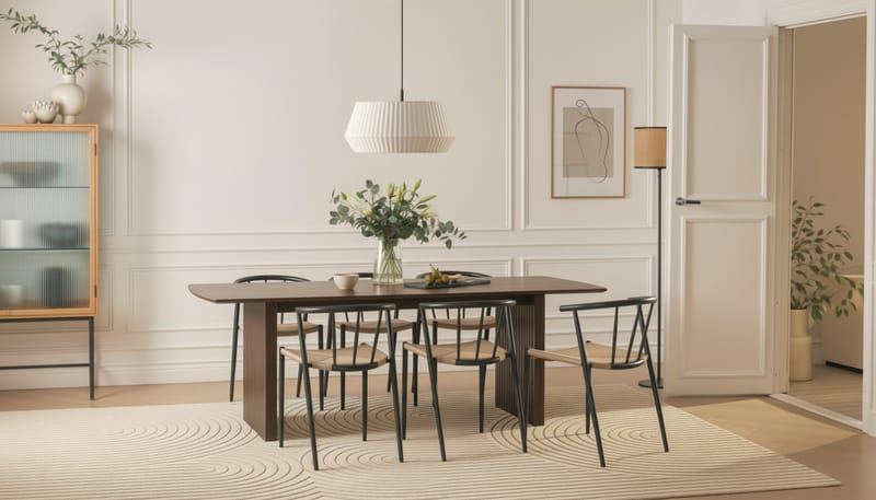 Richeto Spisebord 240 cm med 6 Winston Spisestole - Røget eg / Beige / Metalben Sort - Møbler - Borde - Spisebordssæt