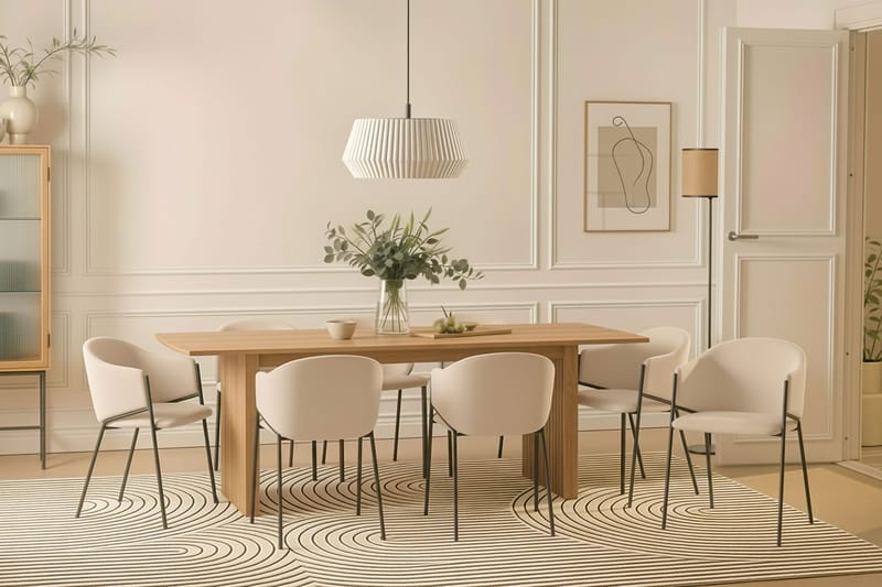Richeto Spisebord 240 cm med 8 Filip Spisestole - Naturlig finish / Hvid Bouclé - Møbler - Borde - Spisebordssæt