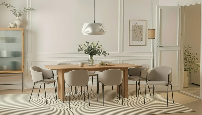 Richeto Spisebord 240 cm med 8 Filip Spisestole - Naturlig finish / Taupe Bouclé - Møbler - Borde - Spisebordssæt