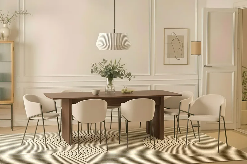 Richeto Spisebord 240 cm med 8 Filip Spisestole - Røget eg / Hvid Bouclé - Møbler - Borde - Spisebordssæt