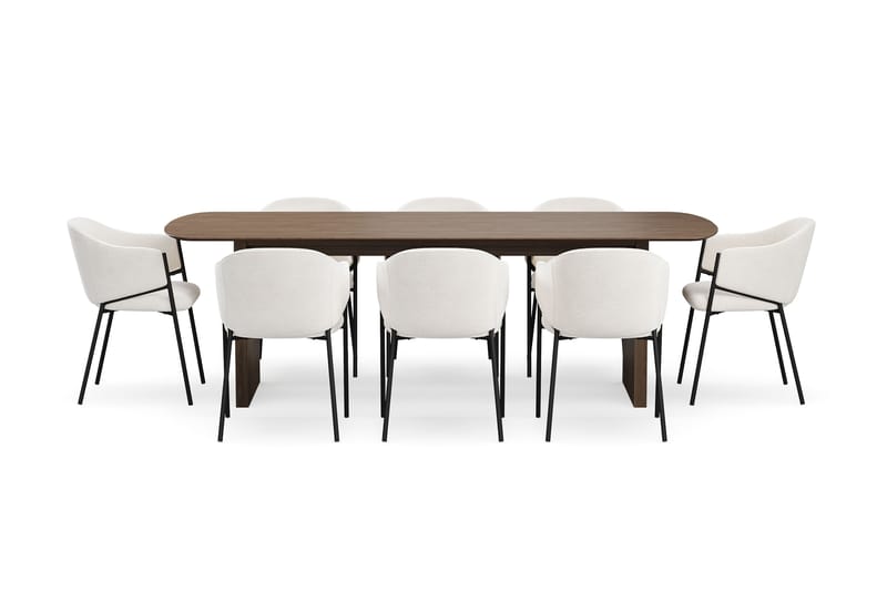 Richeto Spisebord 240 cm med 8 Filip Spisestole - Røget eg / Hvid Bouclé - Møbler - Borde - Spisebordssæt