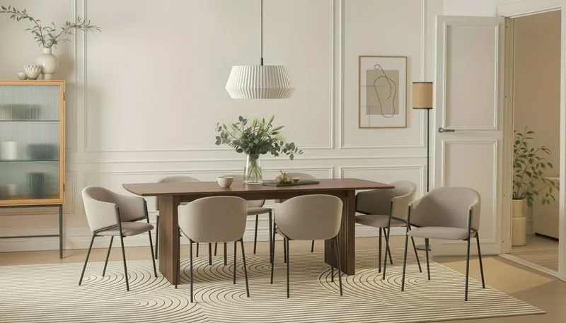 Richeto spisebord 240 cm med 8 Filip spisestole - Røget eg / Taupe bouclé - Møbler - Borde - Spisebordssæt