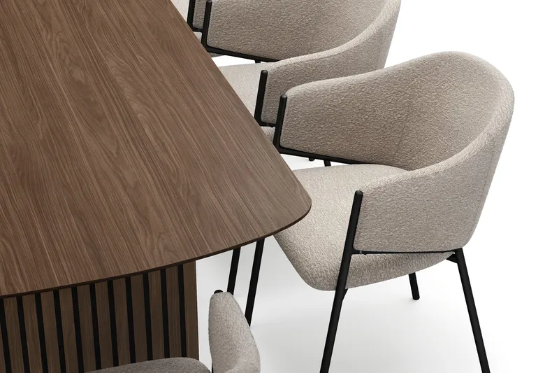 Richeto spisebord 240 cm med 8 Filip spisestole - Røget eg / Taupe bouclé - Møbler - Borde - Spisebordssæt