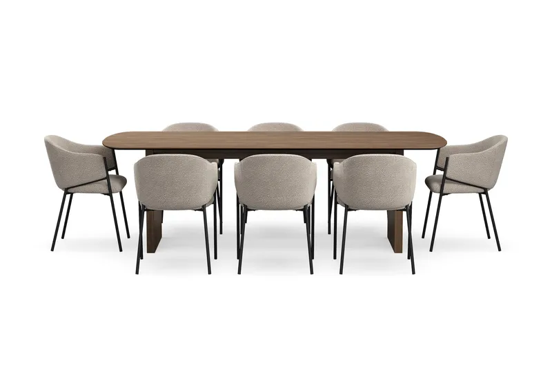 Richeto Spisebord 240 cm med 8 Filip Spisestole - Røget eg / Taupe Bouclé - Møbler - Borde - Spisebordssæt