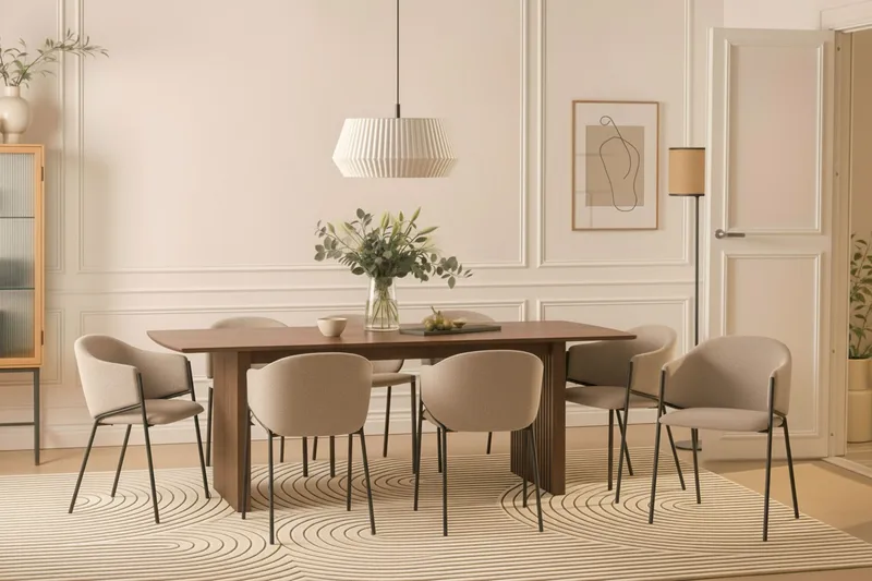 Richeto spisebord 240 cm med 8 Filip spisestole - Røget eg / Taupe bouclé - Møbler - Borde - Spisebordssæt