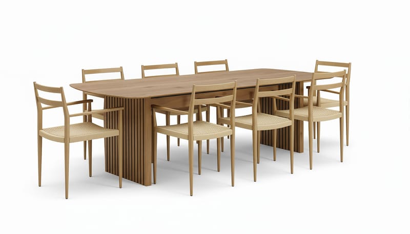 Richeto Spisebord 240 cm med 8 Jamna Armlænestole, Brun