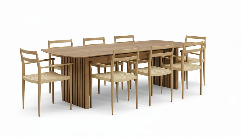 Richeto Spisebord 240 cm med 8 Jamna Armlænestole, Brun