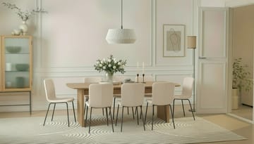 Richeto spisebord 240 cm med 8 Katy spisestole - Naturlig finish / Hvid bouclé / Metalben sort - Møbler - Borde - Spisebordssæt