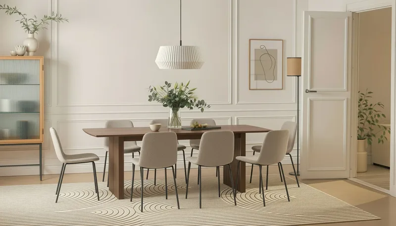 Richeto Spisebord 240 cm med 8 Katy Spisestole - Røget eg / Greige Bouclé - Møbler - Borde - Spisebordssæt