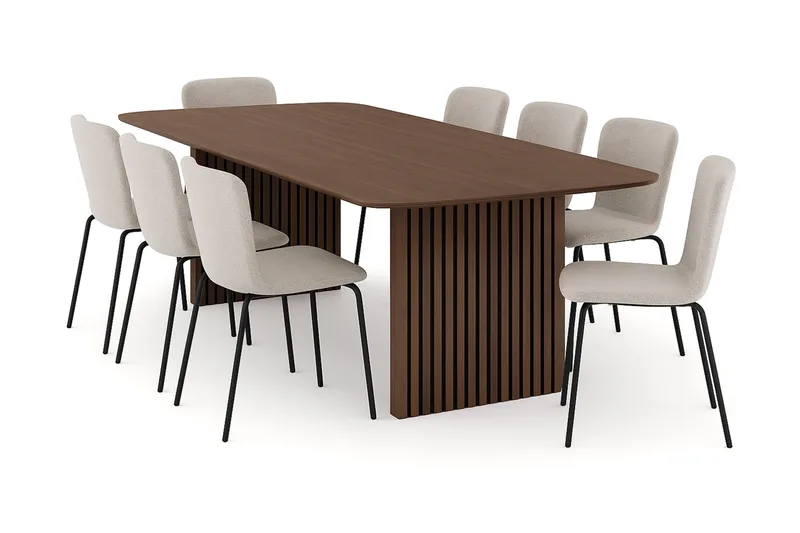 Richeto Spisebord 240 cm med 8 Katy Spisestole, Røget eg / Greige Bouclé