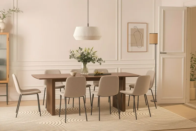 Richeto Spisebord 240 cm med 8 Katy Spisestole - Røget eg / Greige Bouclé - Møbler - Borde - Spisebordssæt