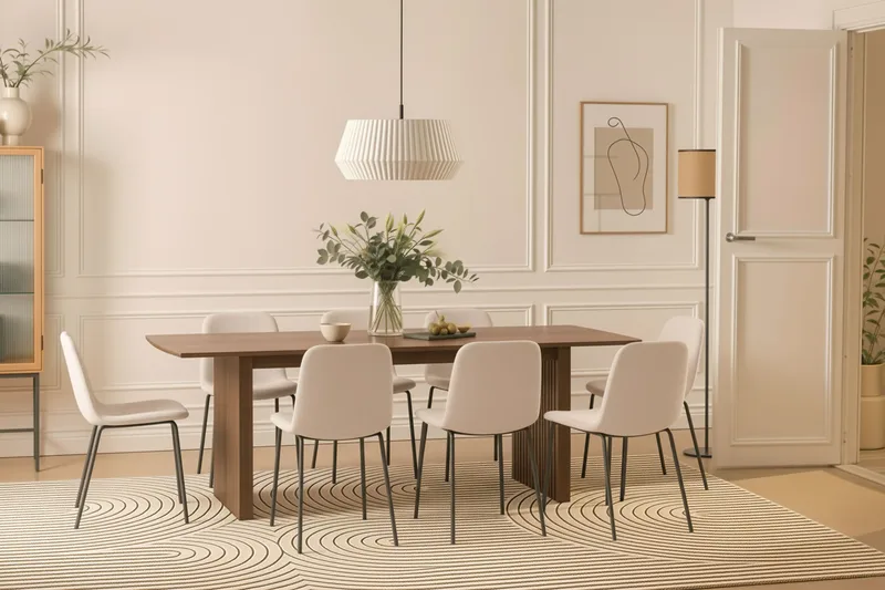 Richeto Spisebord 240 cm med 8 Katy Spisestole - Røget eg / Hvid Bouclé - Møbler - Borde - Spisebordssæt