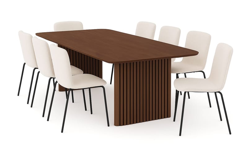 Richeto Spisebord 240 cm med 8 Katy Spisestole, Røget eg / Hvid Bouclé